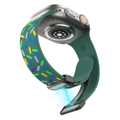 For Apple Watch 42mm Rainbow Dots Silicone Magnetic Black Buckle Watch Band(Green) by bashfashion