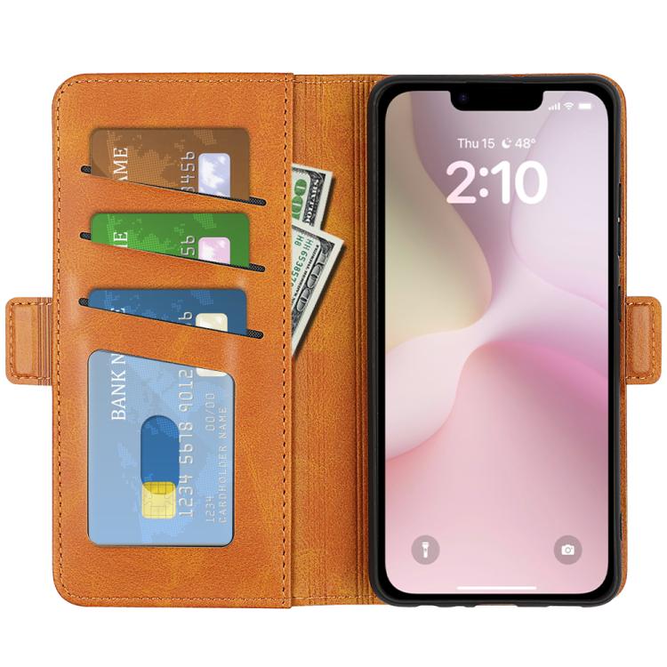 For iPhone 16e Dual-side Magnetic Buckle Horizontal Flip Leather Phone Case(Yellow) by bashfashion