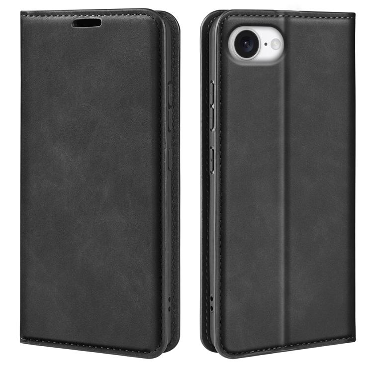 For iPhone 16e Retro-skin Magnetic Suction Leather Phone Case(Black) by bashfashion