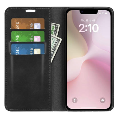 For iPhone 16e Retro-skin Magnetic Suction Leather Phone Case(Black) by bashfashion
