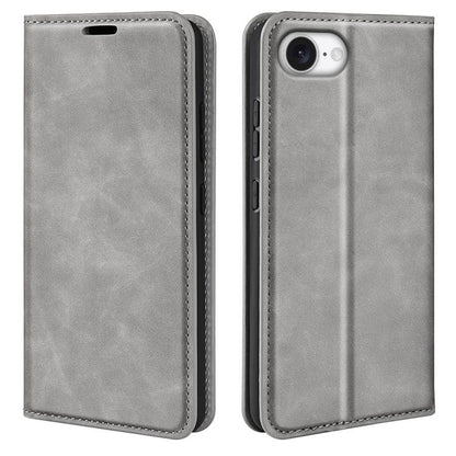 For iPhone 16e Retro-skin Magnetic Suction Leather Phone Case(Grey) by bashfashion