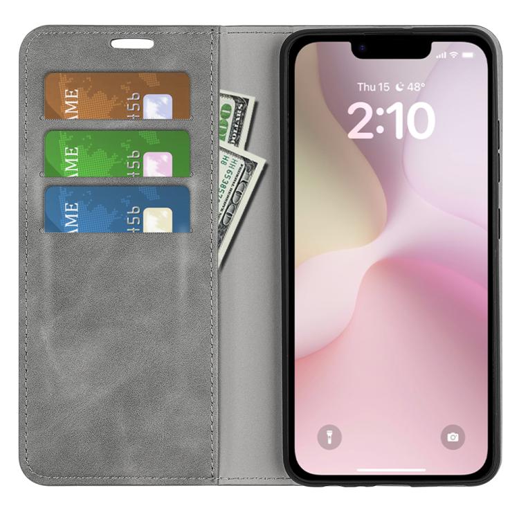 For iPhone 16e Retro-skin Magnetic Suction Leather Phone Case(Grey) by bashfashion