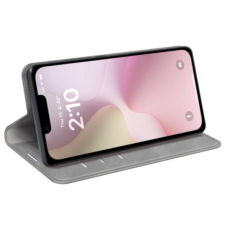 For iPhone 16e Retro-skin Magnetic Suction Leather Phone Case(Grey) by bashfashion