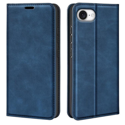 For iPhone 16e Retro-skin Magnetic Suction Leather Phone Case(Dark Blue) by bashfashion