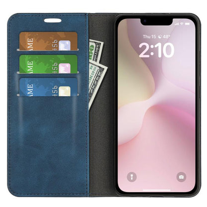 For iPhone 16e Retro-skin Magnetic Suction Leather Phone Case(Dark Blue) by bashfashion