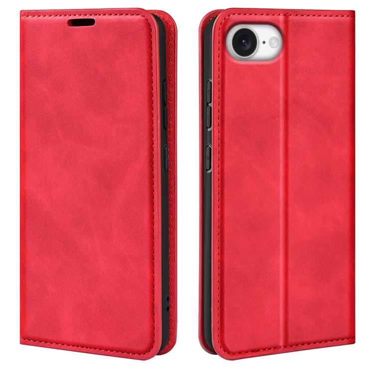 For iPhone 16e Retro-skin Magnetic Suction Leather Phone Case(Red) by bashfashion