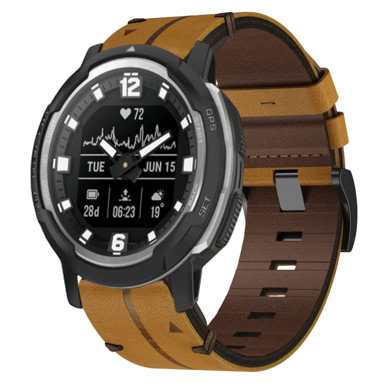 For Garmin Instinct Crossover Leather Textured 22mm Watch Band(Brown) by bashfashion