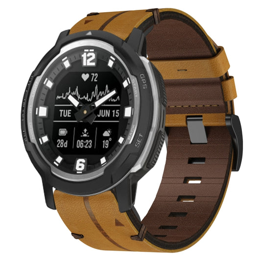 For Garmin Instinct Crossover Leather Textured 22mm Watch Band(Brown) by bashfashion