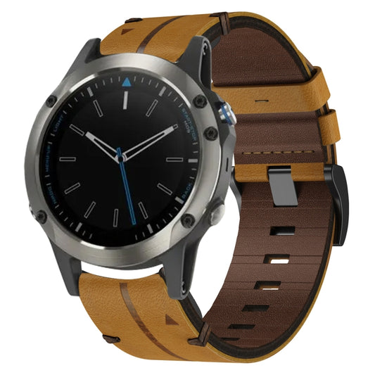 For Garmin Quatix 5 Leather Textured 22mm Watch Band(Brown) by bashfashion
