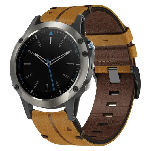 For Garmin Quatix 5 Sapphire Leather Textured 22mm Watch Band(Brown) by bashfashion