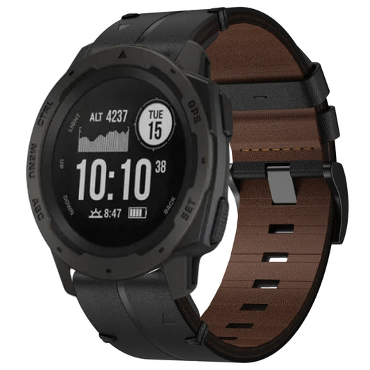 For Garmin Fenix 5 Plus Leather Textured 22mm Watch Band(Black) by bashfashion