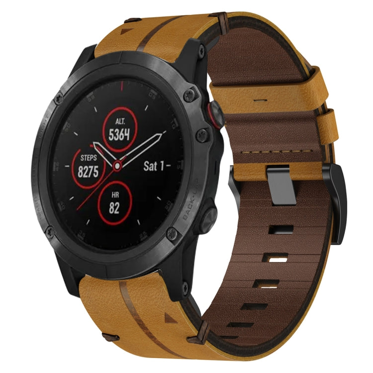 For Garmin Fenix 5 Plus Leather Textured 22mm Watch Band(Brown) by bashfashion