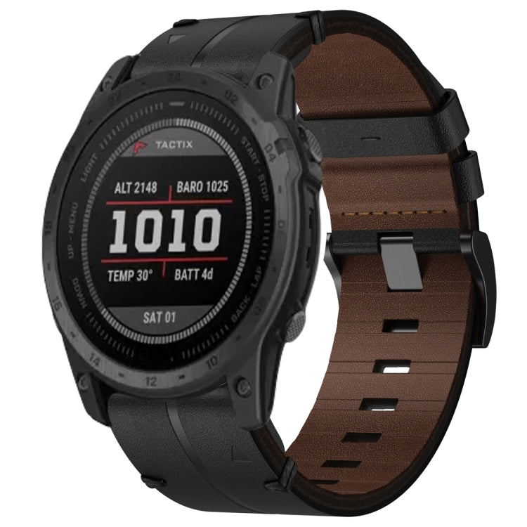 For Garmin Tactix 7 Leather Textured 26mm Watch Band(Black) by bashfashion