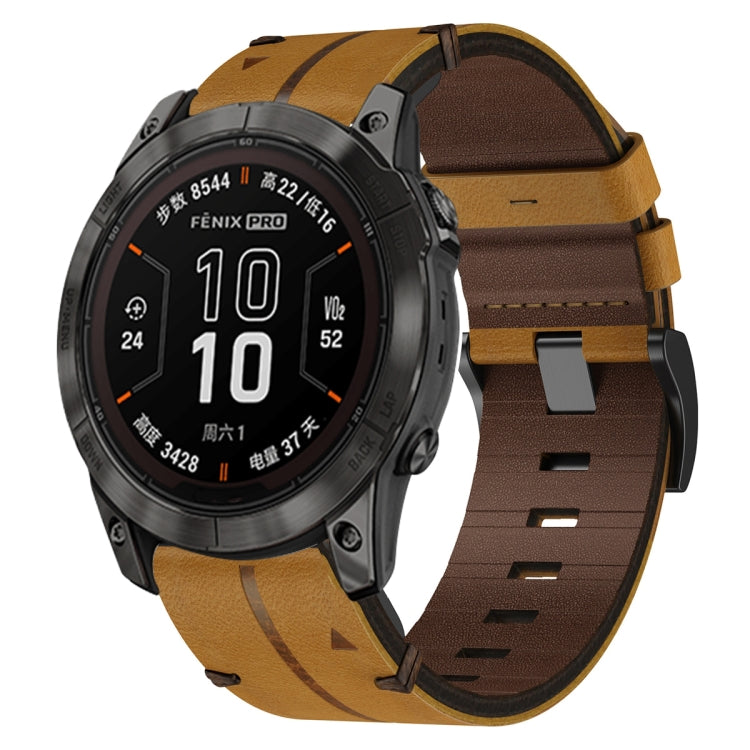 For Garmin Fenix 7X Pro 51mm Leather Textured 26mm Watch Band(Brown) by bashfashion