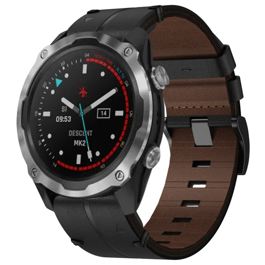 For Garmin Descent MK 2 Leather Textured 26mm Watch Band(Black) by bashfashion