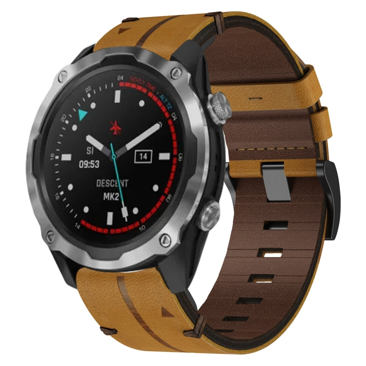 For Garmin Descent MK 2 Leather Textured 26mm Watch Band(Brown) by bashfashion