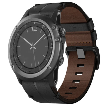 For Garmin Fenix 3 Leather Textured 26mm Watch Band(Black) by bashfashion