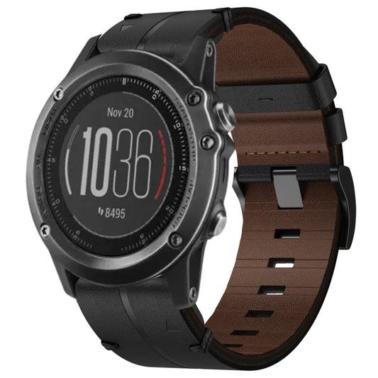 For Garmin Fenix 3 HR Leather Textured 26mm Watch Band(Black) by bashfashion