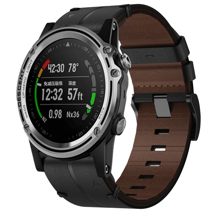 For Garmin Descent MK 1 Leather Textured 26mm Watch Band(Black) by bashfashion