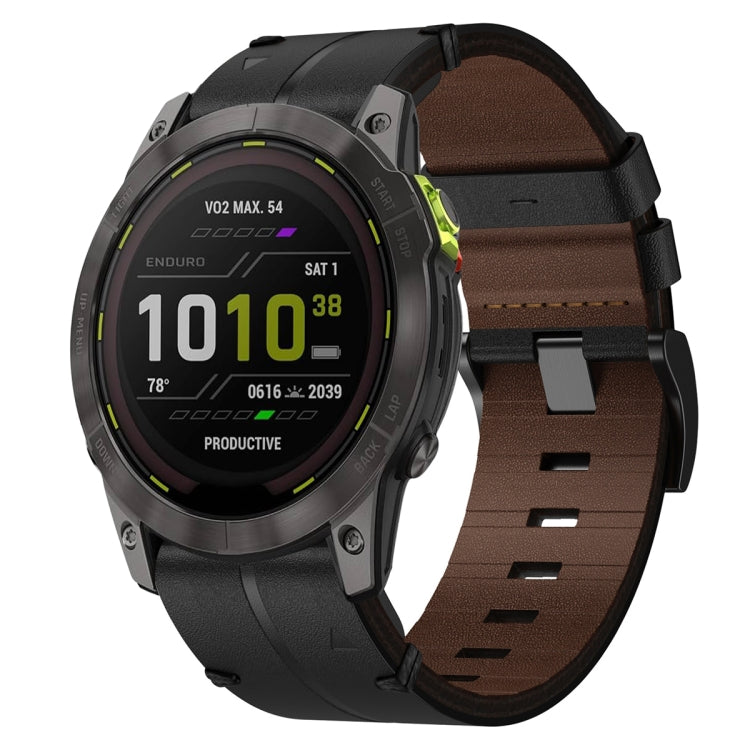 For Garmin Enduro 3 Leather Textured 26mm Watch Band(Black) by bashfashion