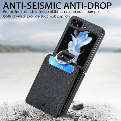 For Samsung Galaxy Z Flip6 / Flip7 FE JUNSUNMAY Litchi Leather Skin PC Folding Phone Case(Black) by JUNSUNMAY