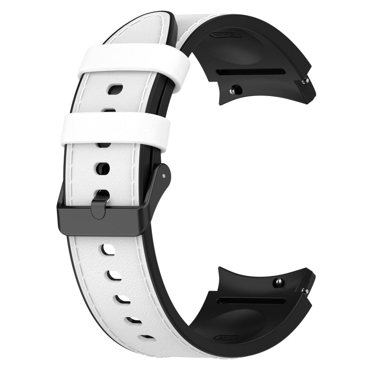 For Samsung Galaxy Watch 6 Classic Silicone Leather Black Buckle Watch Band(White) by bashfashion