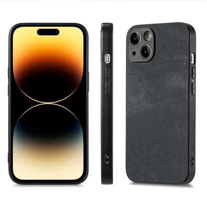 For iPhone 15 Plus ENKAY Retro Leather Skin PC Phone Case with High Aluminum-silicon Glass Film(Black) by ENKAY