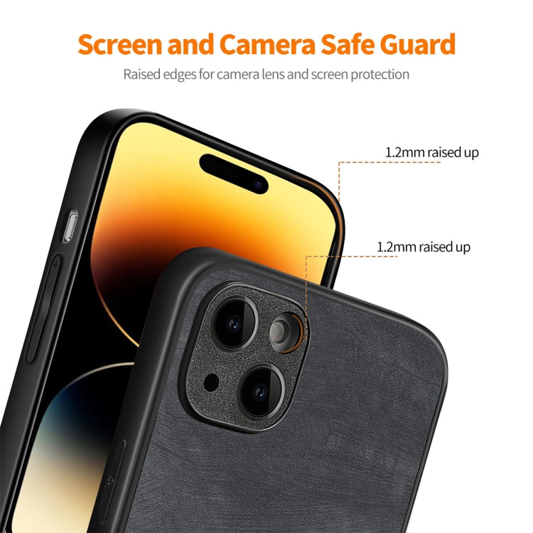 For iPhone 15 Plus ENKAY Retro Leather Skin PC Phone Case with High Aluminum-silicon Glass Film(Black) by ENKAY