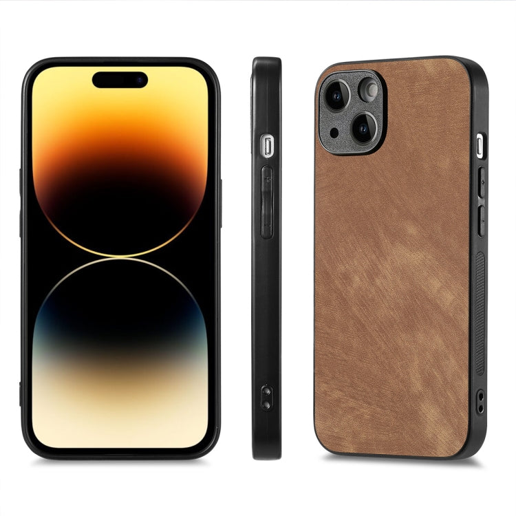 For iPhone 15 ENKAY Retro Leather Skin PC Phone Case with High Aluminum-silicon Glass Film(Brown) by ENKAY