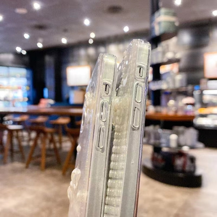 For iPhone 16e Pearl Bow Glitter Epoxy TPU Phone Case(Three Knots) by bashfashion