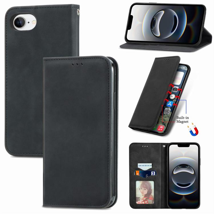 For iPhone 16e Retro Skin Feel Magnetic Flip Leather Phone Case(Black) by bashfashion