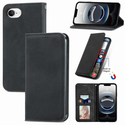 For iPhone 16e Retro Skin Feel Magnetic Flip Leather Phone Case(Black) by bashfashion