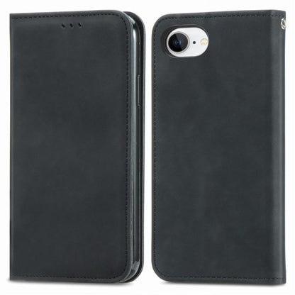 For iPhone 16e Retro Skin Feel Magnetic Flip Leather Phone Case(Black) by bashfashion