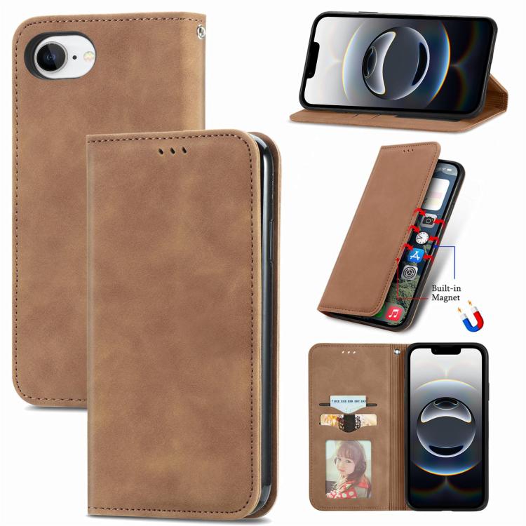 For iPhone 16e Retro Skin Feel Magnetic Flip Leather Phone Case(Brown) by bashfashion