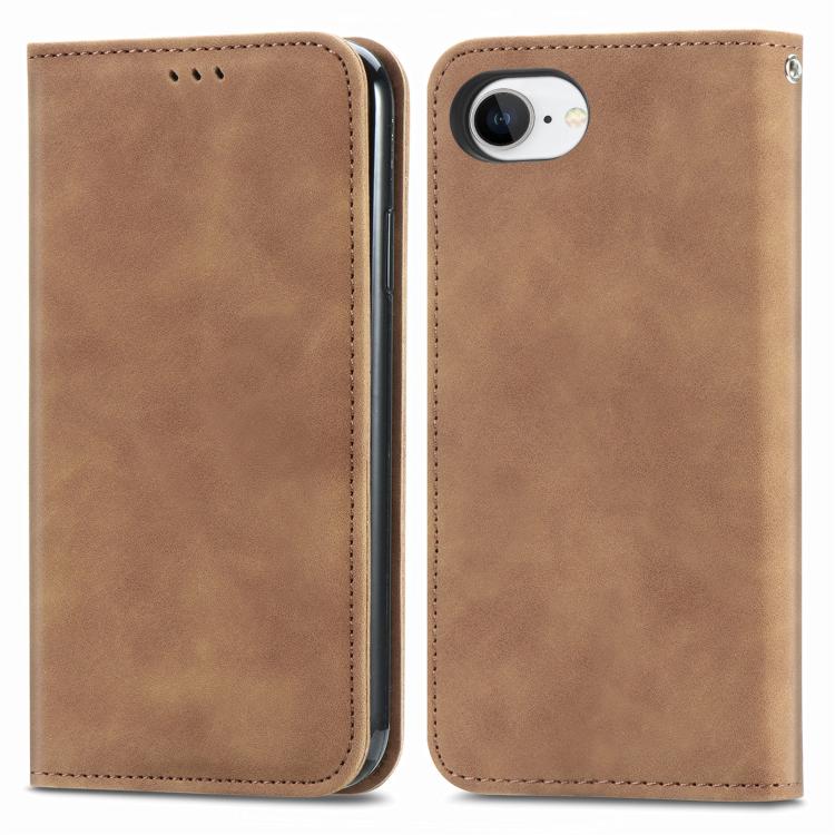 For iPhone 16e Retro Skin Feel Magnetic Flip Leather Phone Case(Brown) by bashfashion