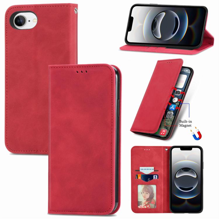 For iPhone 16e Retro Skin Feel Magnetic Flip Leather Phone Case(Red) by bashfashion