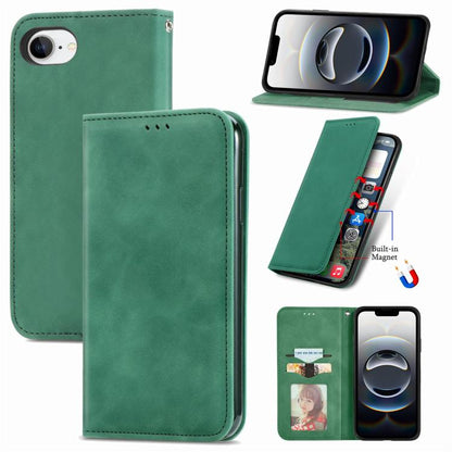For iPhone 16e Retro Skin Feel Magnetic Flip Leather Phone Case(Green) by bashfashion