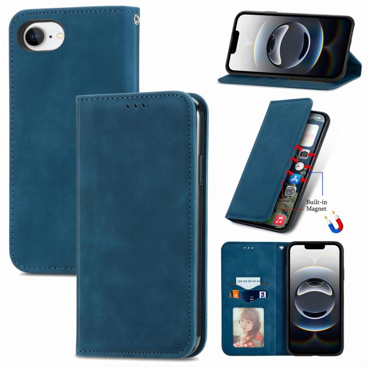 For iPhone 16e Retro Skin Feel Magnetic Flip Leather Phone Case(Blue) by bashfashion