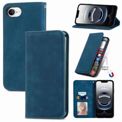 For iPhone 16e Retro Skin Feel Magnetic Flip Leather Phone Case(Blue) by bashfashion