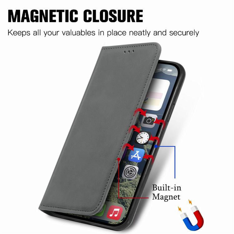 For iPhone 16e Retro Skin Feel Magnetic Flip Leather Phone Case(Gray) by bashfashion