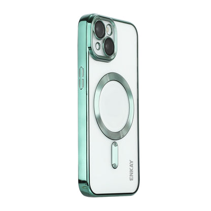 For iPhone 15 Plus ENKAY Hat-Prince Magsafe Electroplated TPU Clear Shockproof Phone Case(Green) by ENKAY