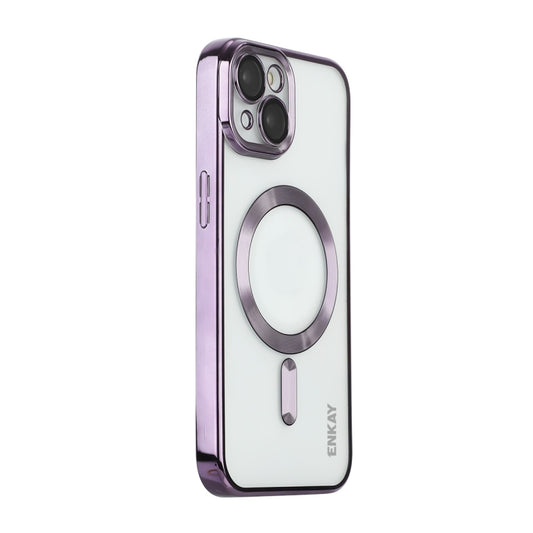 For iPhone 15 Plus ENKAY Hat-Prince Magsafe Electroplated TPU Clear Shockproof Phone Case(Purple) by ENKAY