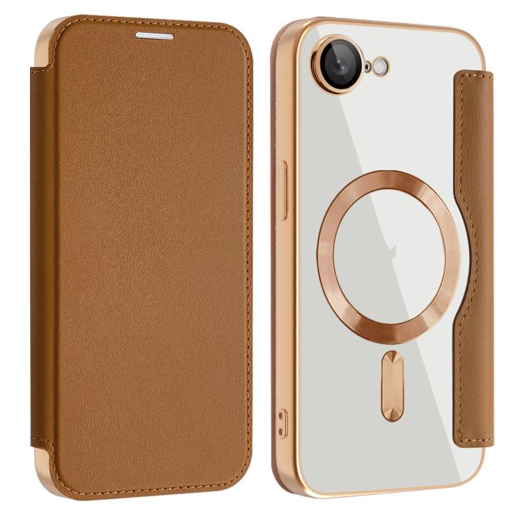 For iPhone 16e Shield MagSafe RFID Anti-theft Leather Phone Case(Brown) by bashfashion