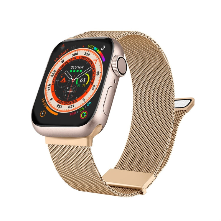 For Apple Watch 7 45mm Milan Double Magnetic Steel Mesh Watch Band(Rose Gold) by bashfashion