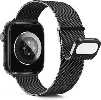 For Apple Watch 42mm Milan Double Magnetic Steel Mesh Watch Band(Black) by bashfashion