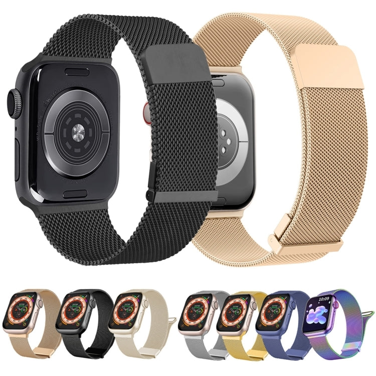 For Apple Watch 7 45mm Milan Double Magnetic Steel Mesh Watch Band(Rose Gold) by bashfashion