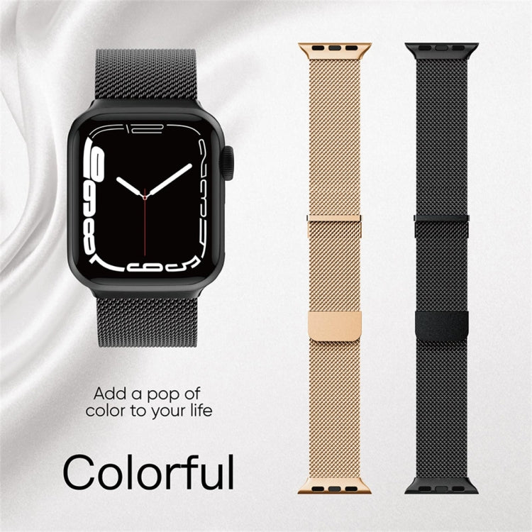 For Apple Watch 7 45mm Milan Double Magnetic Steel Mesh Watch Band(Rose Gold) by bashfashion