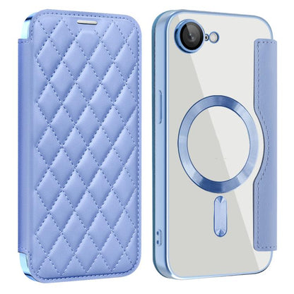 For iPhone 16e Shield Magsafe RFID Anti-theft Rhombus Leather Phone Case(Blue) by bashfashion