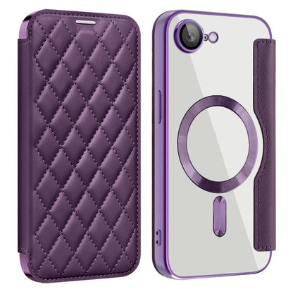 For iPhone 16e Shield Magsafe RFID Anti-theft Rhombus Leather Phone Case(Purple) by bashfashion