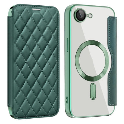For iPhone 16e Shield Magsafe RFID Anti-theft Rhombus Leather Phone Case(Green) by bashfashion